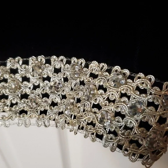 Vintage Wimpfheimer & Bro 50/60s blk velvet dress silver braid trim Sz 16 - Picture 3 of 16